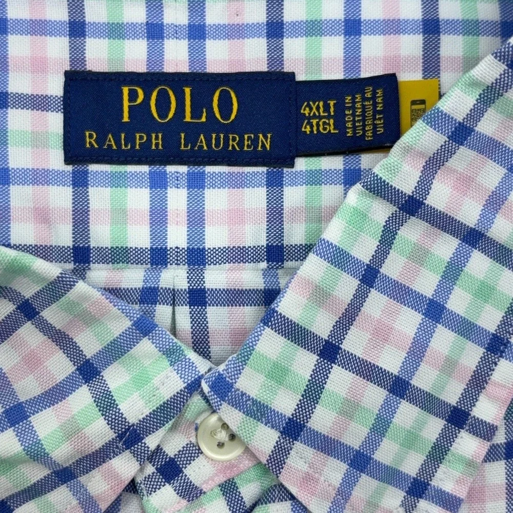 Polo Ralph Lauren OCBD Shirt Mens 4XLT Tall Multicolor Plaid Flesh Pony NWT